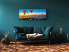 Modern Glass Picture – Available in 5 different sizes – Nature Series 01C: Hot air balloon flight at sunset