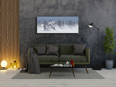 Wall Art Glass Print Picture – Available in 5 different sizes – Animals Series 02: White horse on the snowy field