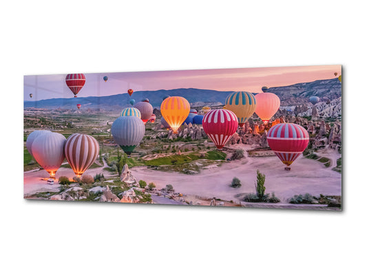 Cuadro de vidrio moderno – Disponible en 5 tamaños diferentes – Serie Naturaleza 01C: Globos aerostáticos de colores