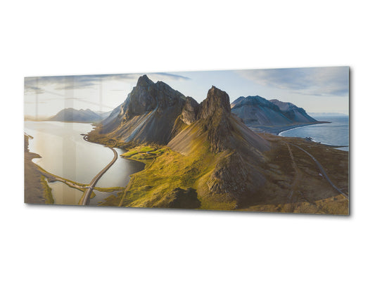 Graphic Art Print on Glass – Available in 5 different sizes – Nature Series 01B: Mountain road in Iceland