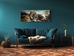 Arte mural con impresión en vidrio: imagen sobre vidrio de 125 x 50 cm (≈ 50” x 20”); Tigre 1