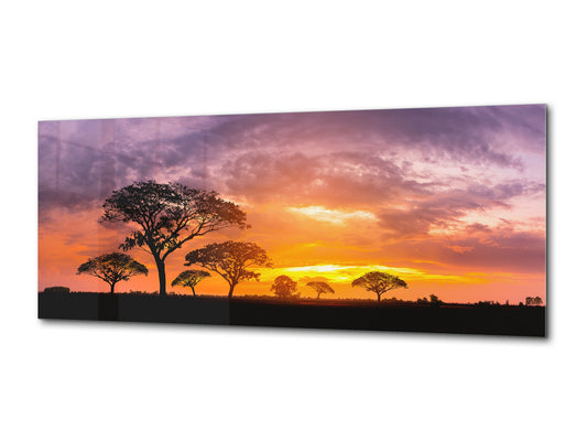 Glass Picture Wall Art – Available in 5 different sizes – Nature Series 01D: Silhouette tree in Africa with sunset