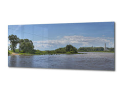 Cuadro de vidrio moderno – Disponible en 5 tamaños diferentes – Serie Naturaleza 01C: Panorama de verano del río