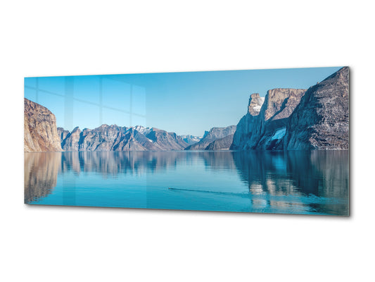 Modern Glass Picture – Available in 5 different sizes – Nature Series 01C: Mountain landscape with reflection