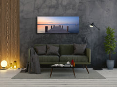 Arte mural con impresión en vidrio: imagen sobre vidrio de 125 x 50 cm (≈ 50” x 20”); Muelle 17