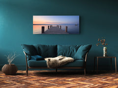 Arte mural con impresión en vidrio: imagen sobre vidrio de 125 x 50 cm (≈ 50” x 20”); Muelle 17