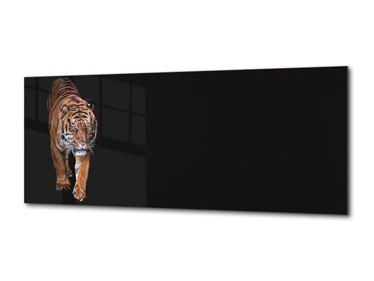 Cuadro de vidrio con impresión artística para pared – Disponible en 5 tamaños diferentes – Serie Animales 02: Tigre caminando
