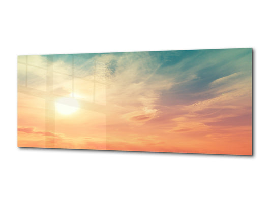 Glasbild Wandbild – Erhältlich in 5 verschiedenen Größen – Natur Serie 01D: Bunter Wolkenhimmel