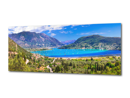 Arte mural con impresión en vidrio – Disponible en 5 tamaños diferentes – Serie Naturaleza 01A: Bahía pintoresca en Grecia