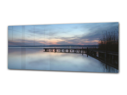 Arte mural con impresión en vidrio: imagen sobre vidrio de 125 x 50 cm (≈ 50” x 20”); Muelle 18