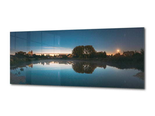 Glasbild Gehärtetes Wandbild – Erhältlich in 5 verschiedenen Größen – Naturserie 01D: Aufgehender Mond im nächtlichen Sternenhimmel