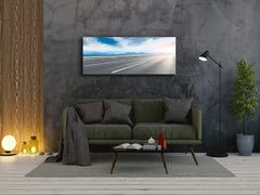 Modernes Glasbild – Erhältlich in 5 verschiedenen Größen – Natur Serie 01C: Straße unter blauem Himmel