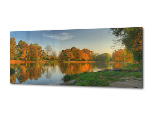 Graphic Art Print on Glass – Available in 5 different sizes – Nature Series 01B: Autumn by the lakeshore