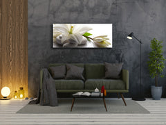 Arte mural con impresión en vidrio: imagen sobre vidrio de 125 x 50 cm (≈ 50” x 20”); Flor 11