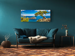 Arte mural con impresión en vidrio: imagen sobre vidrio de 125 x 50 cm (≈ 50” x 20”); Costa 6