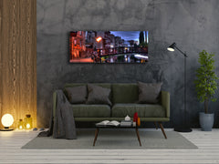 Arte mural con impresión en vidrio: imagen sobre vidrio de 125 x 50 cm (≈ 50” x 20”); Ciudad de noche 23