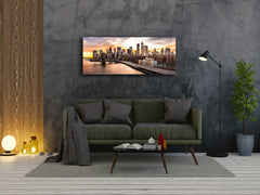 Beautiful Quality Glass Print Picture – Available in 5 different sizes – Cities Series 04: Brooklyn Bridge panorama at sunset
