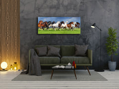 Wall Art Glass Print Picture – Available in 5 different sizes – Animals Series 02: Horses on summer meadow