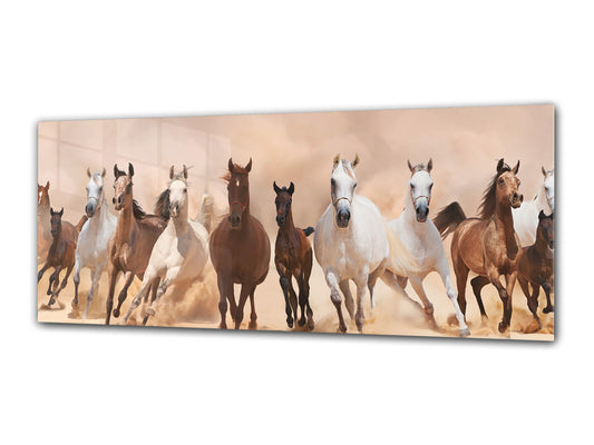 Glass Print Wall Art – Image on Glass 125 x 50 cm (? 50” x 20”) ; Running Horses