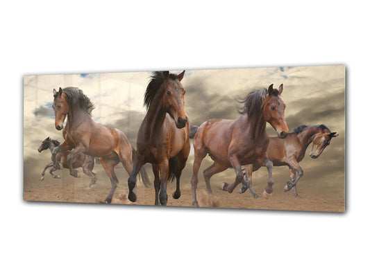 Glass Print Wall Art – Image on Glass 125 x 50 cm (? 50” x 20”) ; Running horses