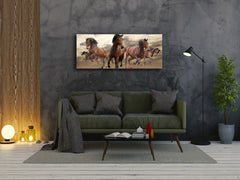 Glass Print Wall Art – Image on Glass 125 x 50 cm (? 50” x 20”) ; Running horses