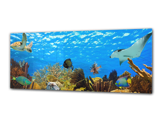 Arte mural con impresión en vidrio: imagen sobre vidrio de 125 x 50 cm (≈ 50” x 20”); Agua 2