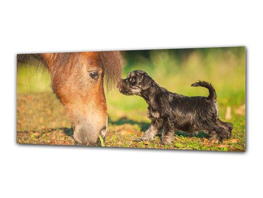 Glass Print Wall Art – Image on Glass 125 x 50 cm (? 50” x 20”) ; Horse & Dog