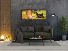 Glasdruck-Wandkunst – Bild auf Glas 125 x 50 cm (≈ 50” x 20”); Pferd & Hund