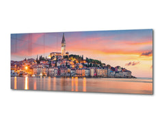 Beautiful Quality Glass Print Picture – Available in 5 different sizes – Cities Series 04: Colorful evening seascape of Adriatic Sea