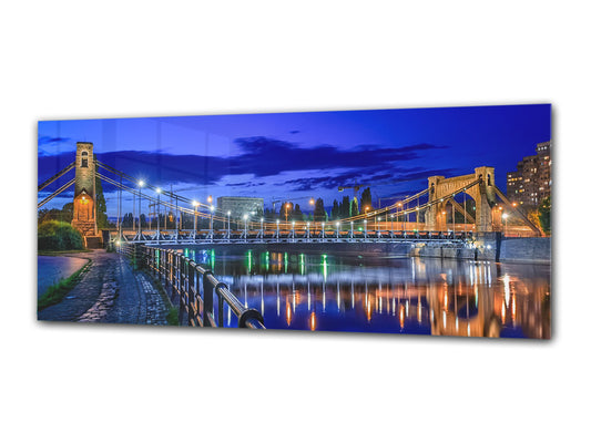 Glass Print Wall Art – Image on Glass 125 x 50 cm (? 50” x 20”) ; Bridge by night