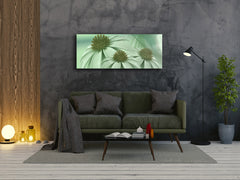 Arte mural con impresión en vidrio: imagen sobre vidrio de 125 x 50 cm (≈ 50” x 20”); 24 flores