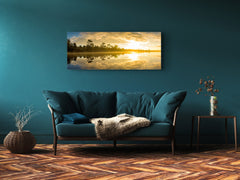 Modern Glass Picture – Available in 5 different sizes – Nature Series 01C: Sunrise over the lake