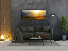 Arte mural con impresión en vidrio: imagen sobre vidrio de 125 x 50 cm (≈ 50” x 20”); Montañas 2