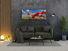 Arte mural con impresión en vidrio: imagen sobre vidrio de 125 x 50 cm (≈ 50” x 20”); Amapolas 2
