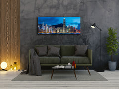 Cuadro de vidrio con impresión artística de pared de 125 x 50 cm (≈ 50” x 20”); Ciudad de noche 15