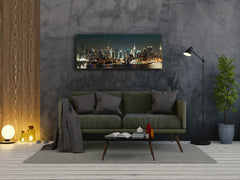 Arte mural con impresión en vidrio: imagen sobre vidrio de 125 x 50 cm (≈ 50” x 20”); Ciudad de noche 12