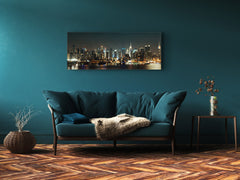 Arte mural con impresión en vidrio: imagen sobre vidrio de 125 x 50 cm (≈ 50” x 20”); Ciudad de noche 12