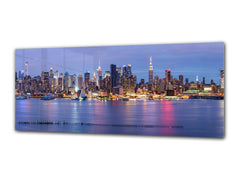 Cuadro de vidrio con impresión artística de pared de 125 x 50 cm (≈ 50” x 20”); Ciudad de noche 13