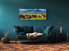 Wall Art Glass Print Picture 125 x 50 cm (? 50” x 20”) ; Horses 3