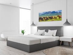 Wall Art Glass Print Picture 125 x 50 cm (? 50” x 20”) ; Horses 3