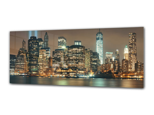 Glasdruck-Wandkunst – Bild auf Glas 125 x 50 cm (≈ 50” x 20”) ; Stadt bei Nacht 20