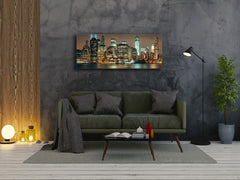 Arte mural con impresión en vidrio: imagen sobre vidrio de 125 x 50 cm (≈ 50” x 20”); Ciudad de noche 20