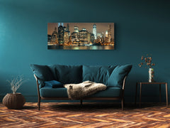 Arte mural con impresión en vidrio: imagen sobre vidrio de 125 x 50 cm (≈ 50” x 20”); Ciudad de noche 20