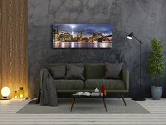 Arte mural con impresión en vidrio: imagen sobre vidrio de 125 x 50 cm (≈ 50” x 20”); Ciudad de noche 11