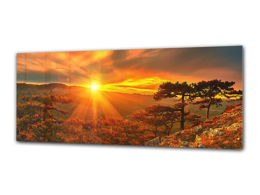 Glasdruck-Wandkunst – Bild auf Glas 125 x 50 cm (≈ 50” x 20”) ; Sonnenuntergang 7