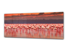 Wall Picture behind Tempered Glass 125 x 50 cm (? 50” x 20”) ; Red flamingos