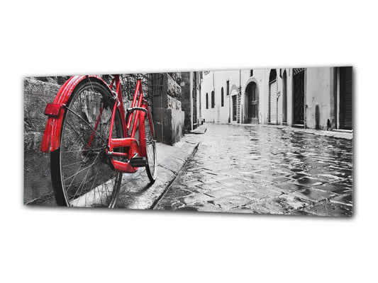 Wandbild auf Glas – Bild auf Glas 125 x 50 cm (≈ 50” x 20”) ; Rotes Fahrrad