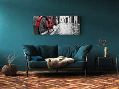 Glass Print Wall Art – Image on Glass 125 x 50 cm (? 50” x 20”) ; Red Bike