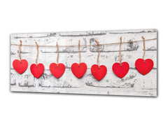 Cuadro de vidrio con impresión artística de pared de 125 x 50 cm (≈ 50” x 20”); Corazones rojos