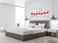 Cuadro de vidrio con impresión artística de pared de 125 x 50 cm (≈ 50” x 20”); Corazones rojos